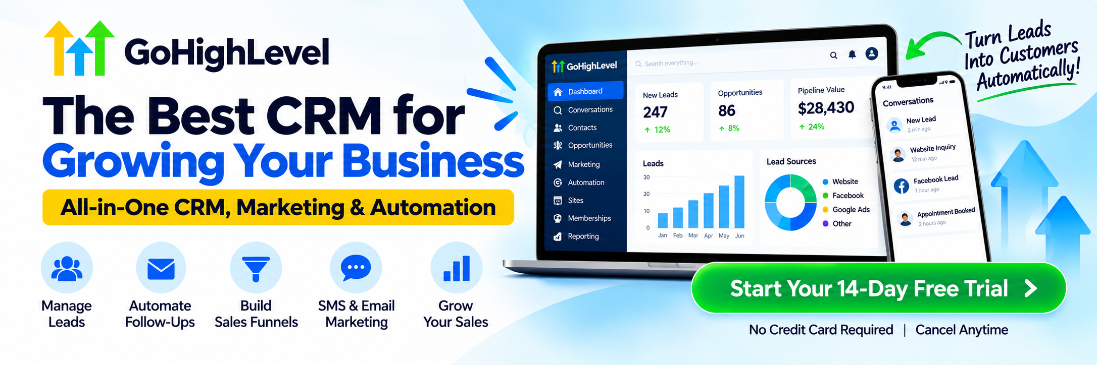 GoHighLevel - The Best CRM for Growing Your Business. All-in-One CRM, Marketing & Automation. Start Your 14-Day Free Trial.